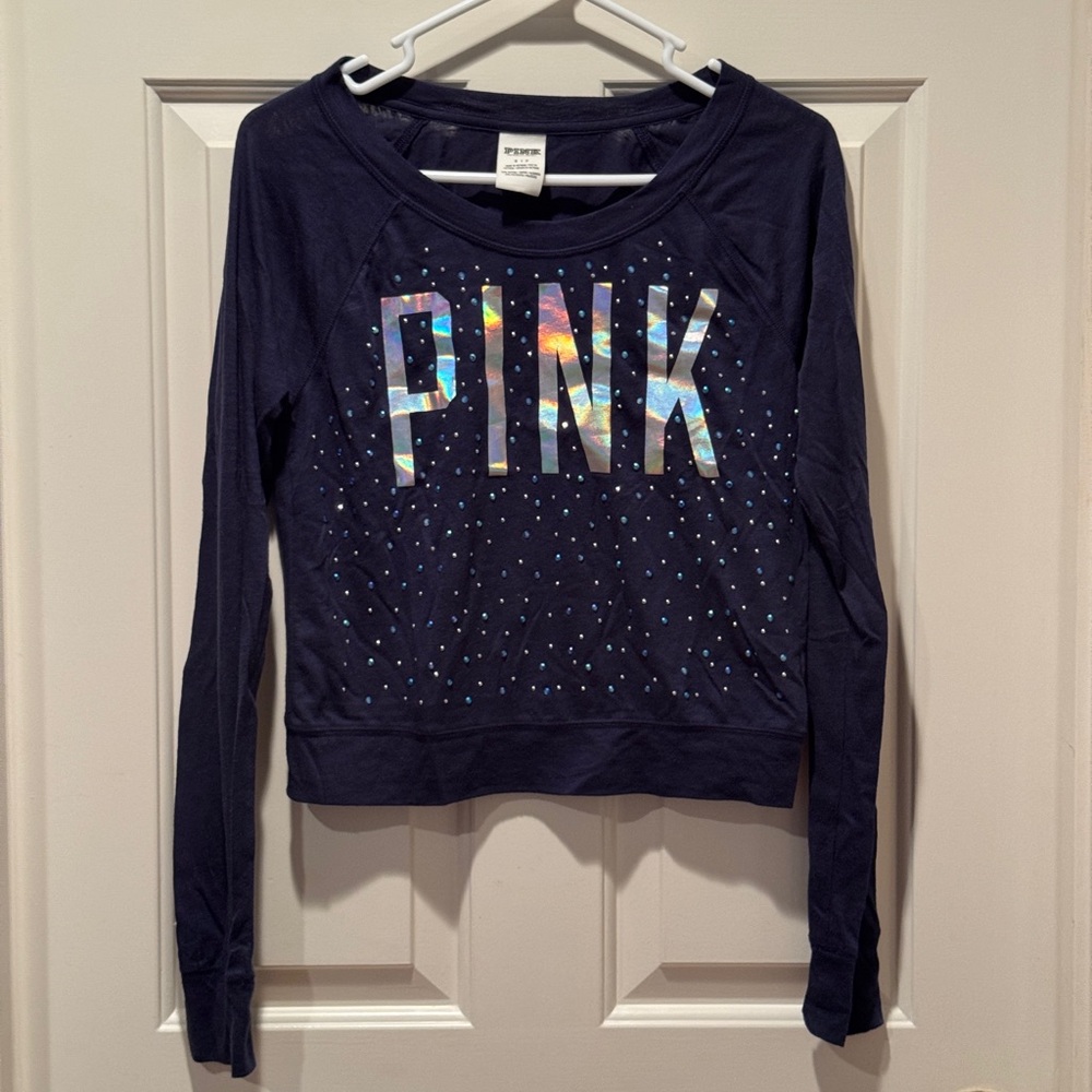 VS PINK Y2K Rhinestone Blue Top